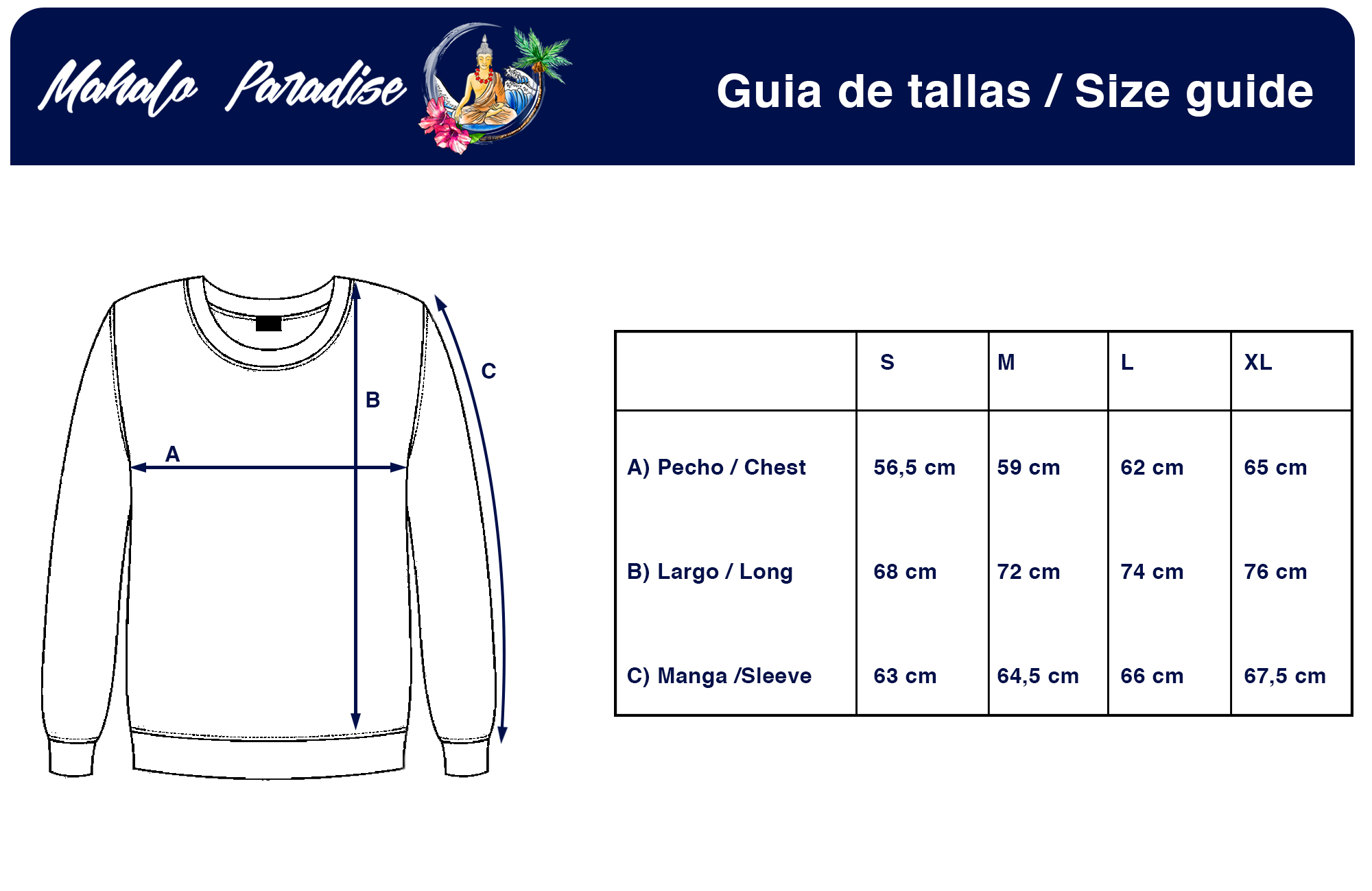 Guia de tallas sudadera cuello redondo